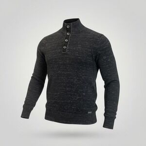 Buckle Black Men's Slim Fit Henley Sweater Charcoal Heathered Size Medium Logo